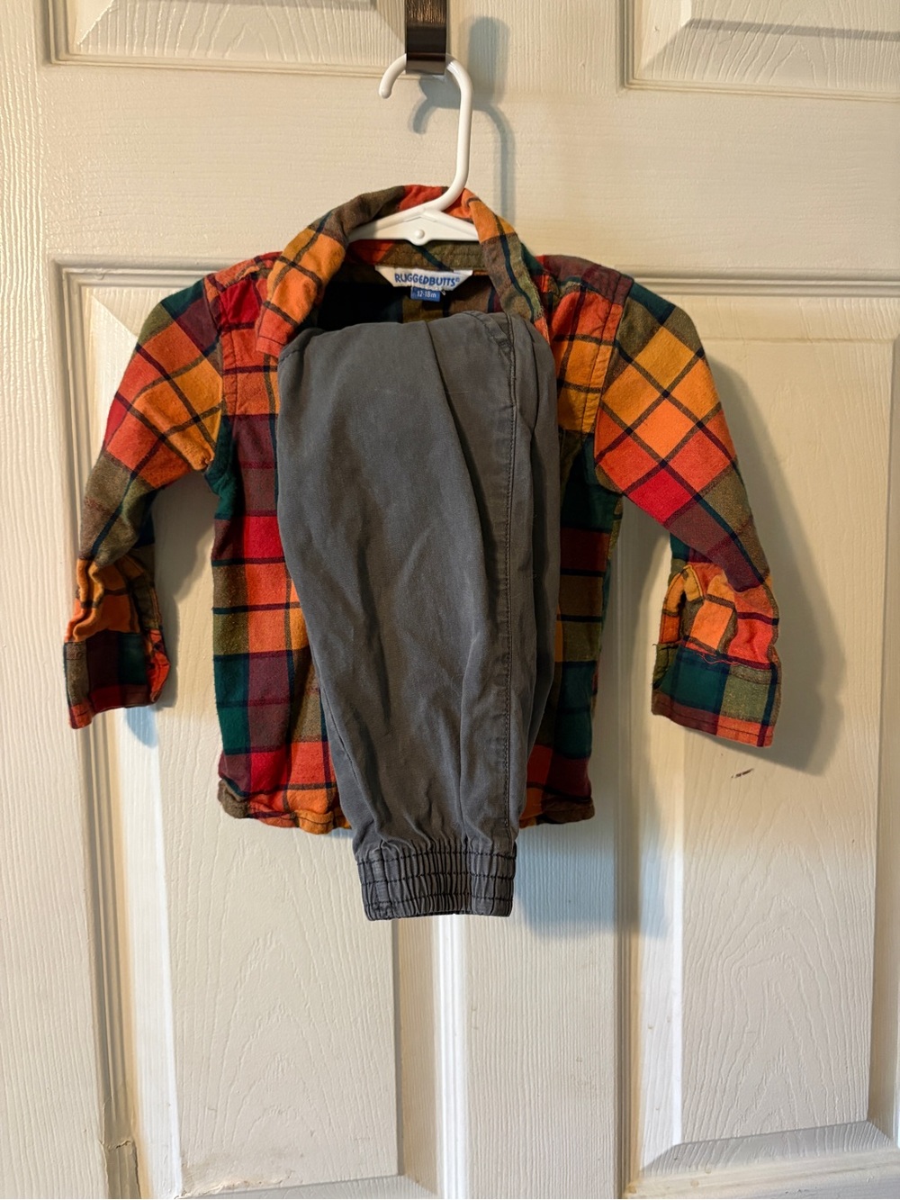 Rugged Butts Plaid Button Flannel Shirt and The Children’s Place Grey Pants